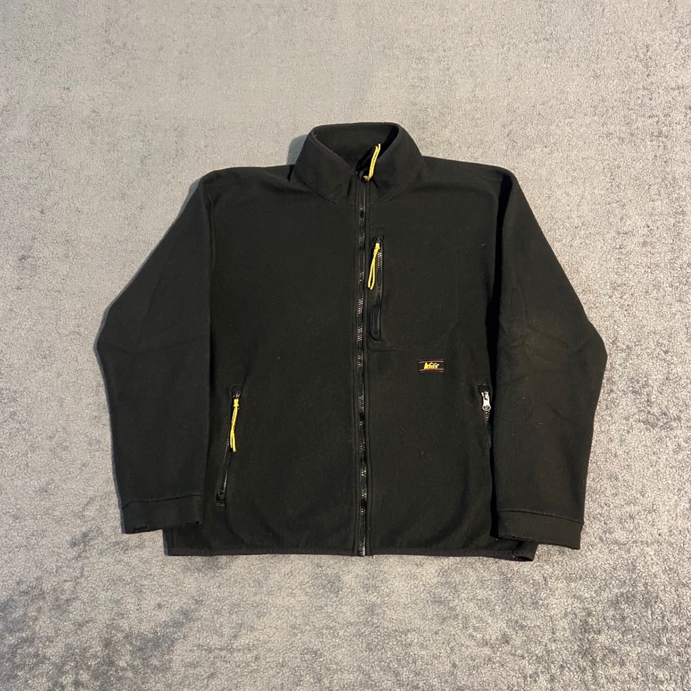 Vintage 90s REI Fleece Jacket Mens Medium Full Zip Outdoor Hiking Black